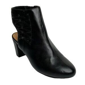Black Open Back Round Toe Ankle Boots with 3” Block Heel Size 7.5 Wide New
